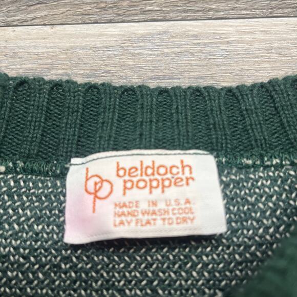 Vintage 70s 80s Beldoch Popper Green Mens Medium Pullover Crewneck Sweater - Picture 6 of 9